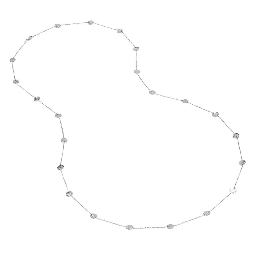 Sterling Silver Hammered Disc Station Long Necklace
