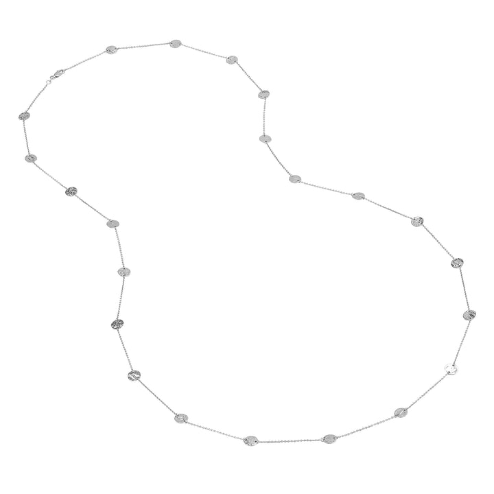 Sterling Silver Hammered Disc Station Long Necklace