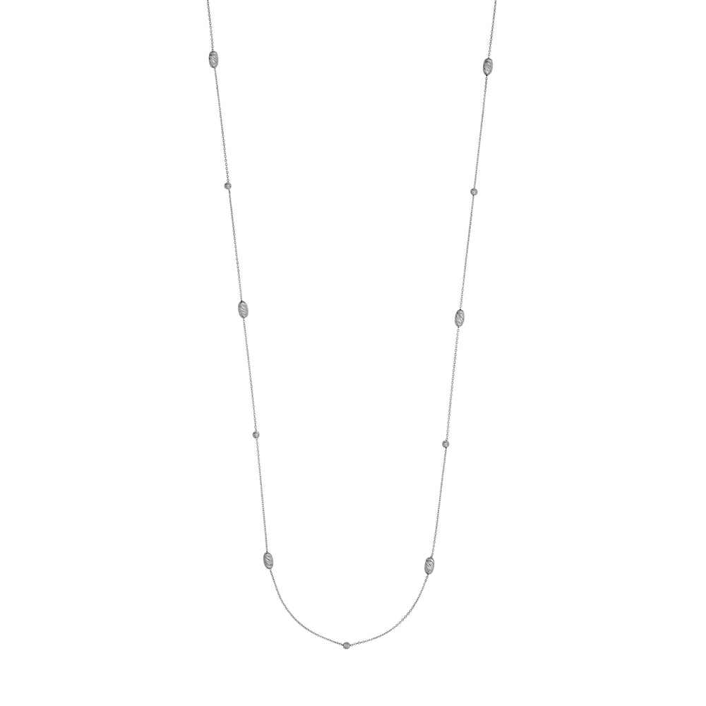 Sterling Silver Diamond-Cut Bead Station Long Necklace