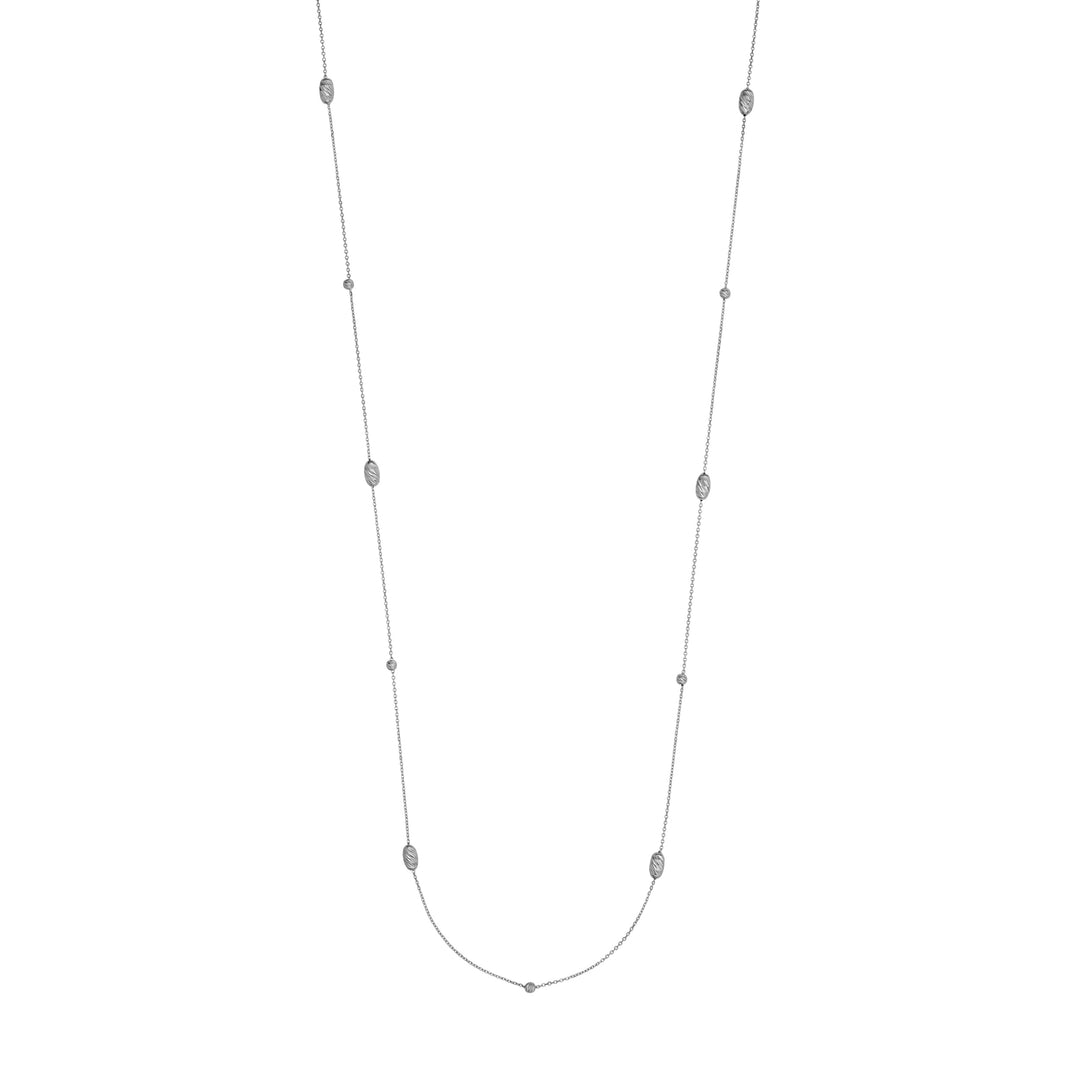 Sterling Silver Diamond-Cut Bead Station Long Necklace