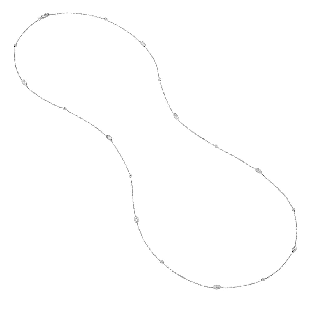 Sterling Silver Diamond-Cut Bead Station Long Necklace