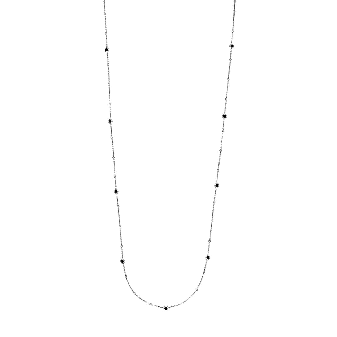 Sterling Silver Black Bezel Saturn Chain Long Necklace