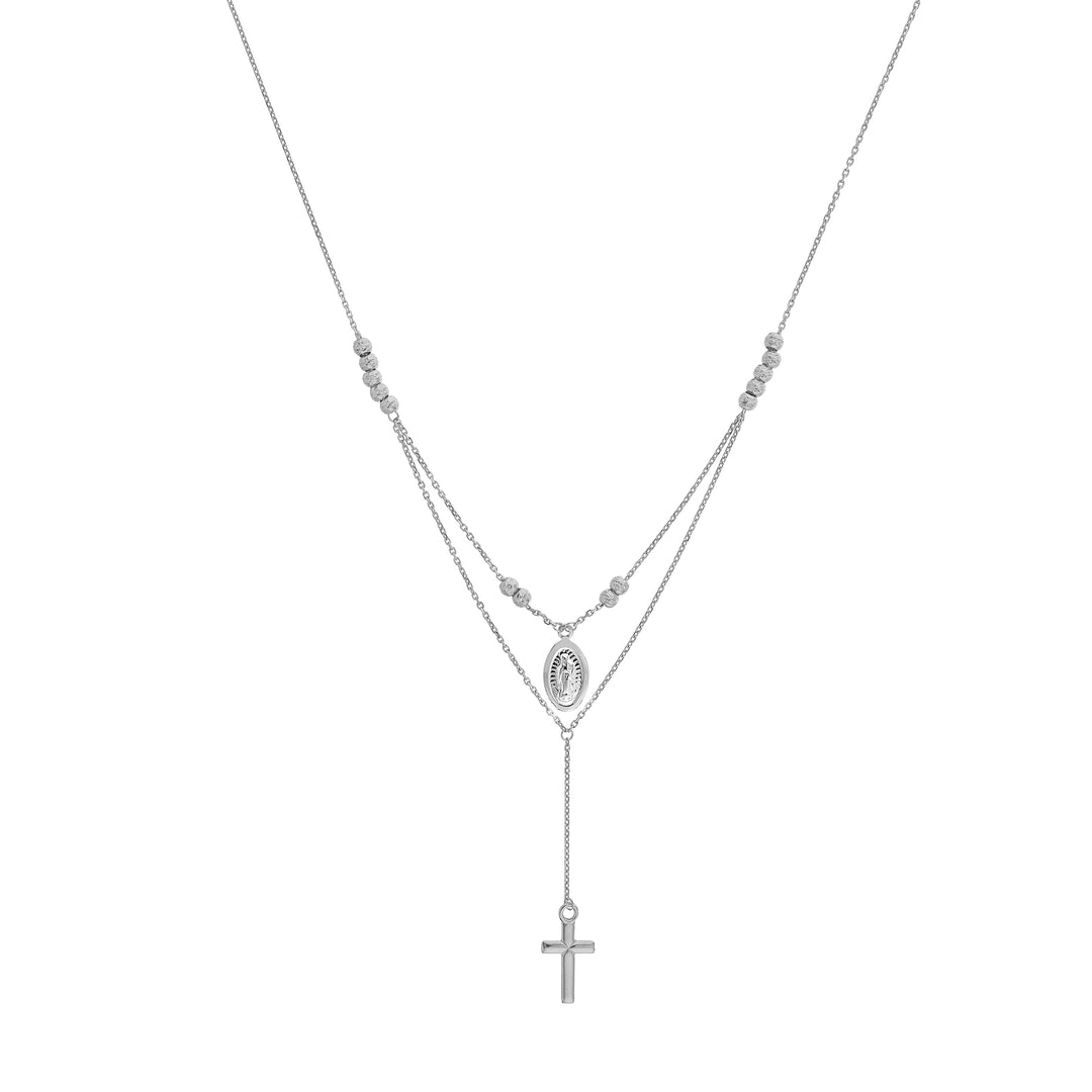 Sterling Silver Virgin Mary and Cross Drop Adjustable Choker
