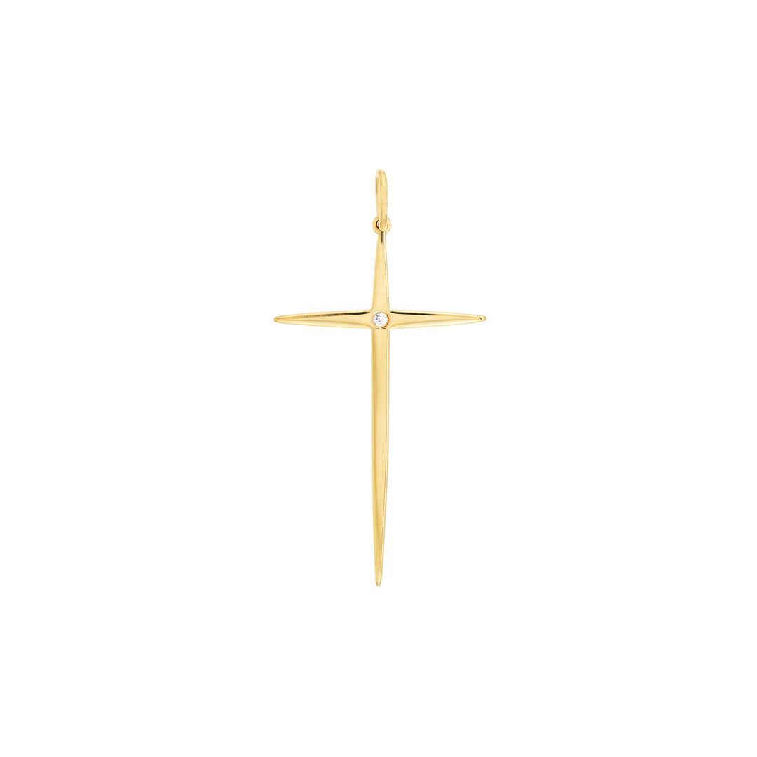 Pointed Cross Pendant with 1pt Diamond