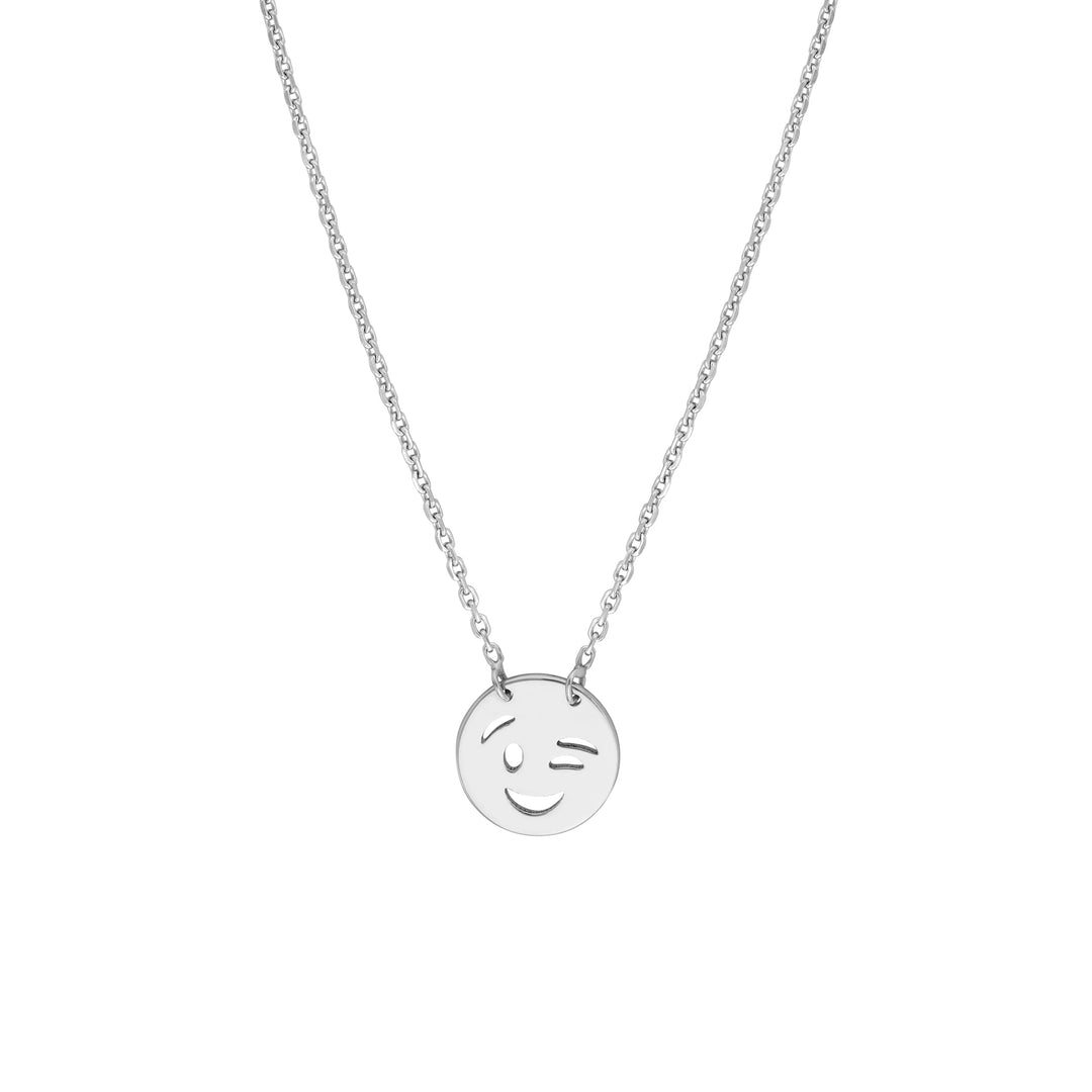 Sterling Silver Winking Emoji Adjustable Necklace