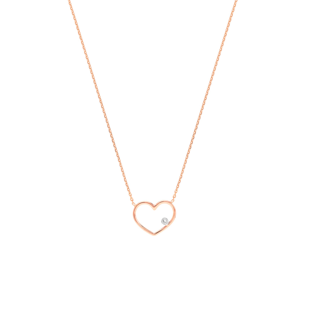 Rose Gold Open Wire Heart with Diamond Necklace