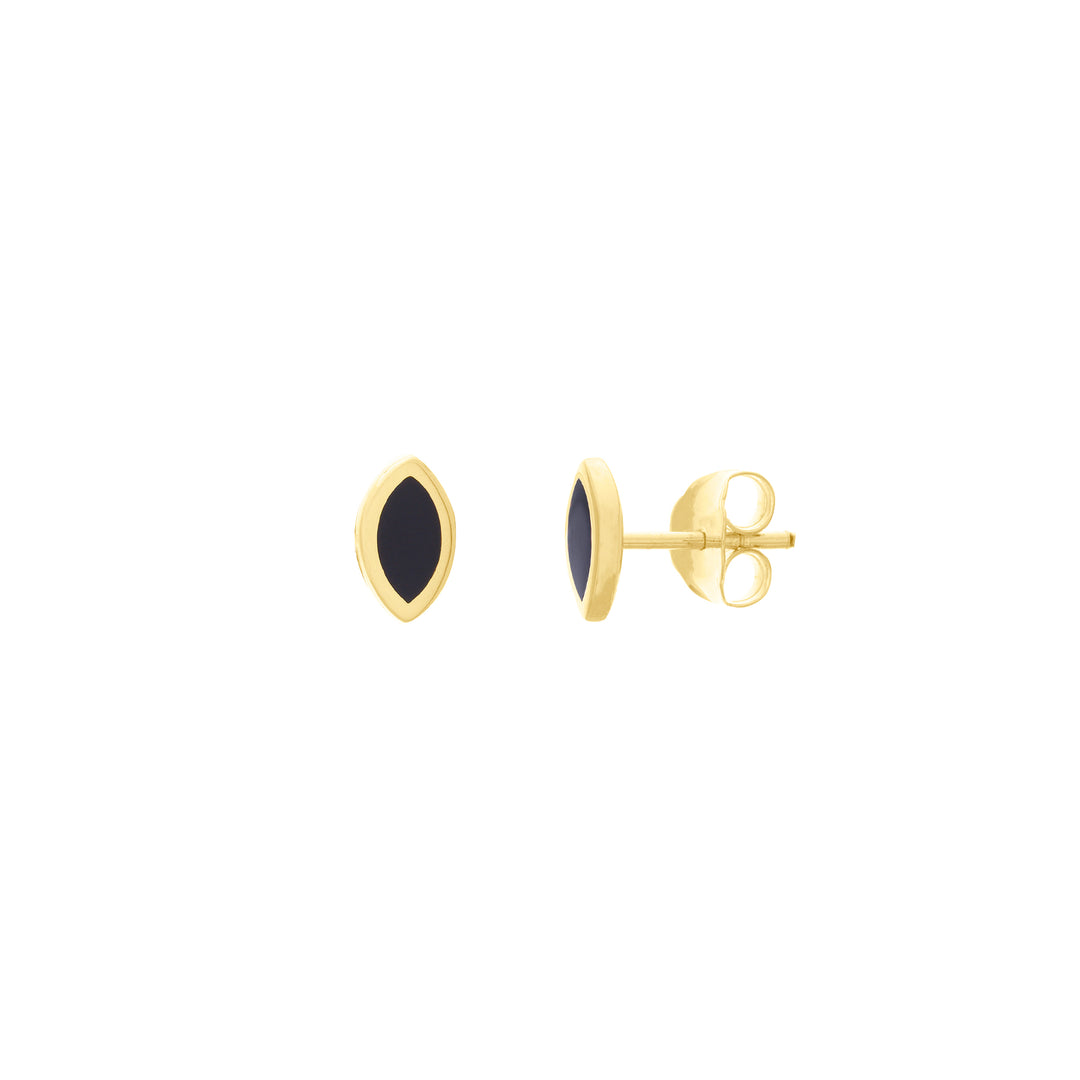 Black Enamel Marquise Stud Earrings