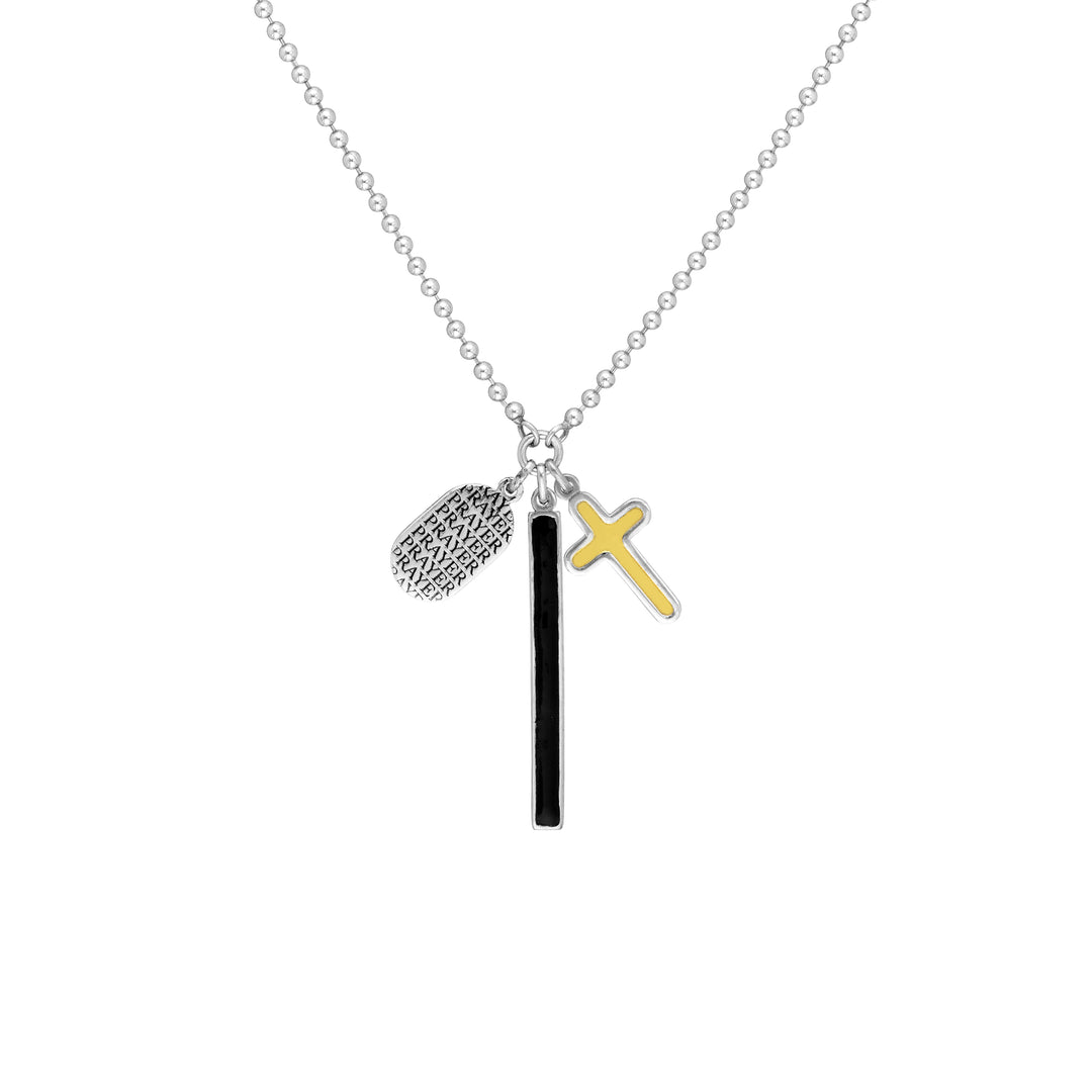 Sterling Silver Enamel Bar with Cross Mixed Charm Necklace