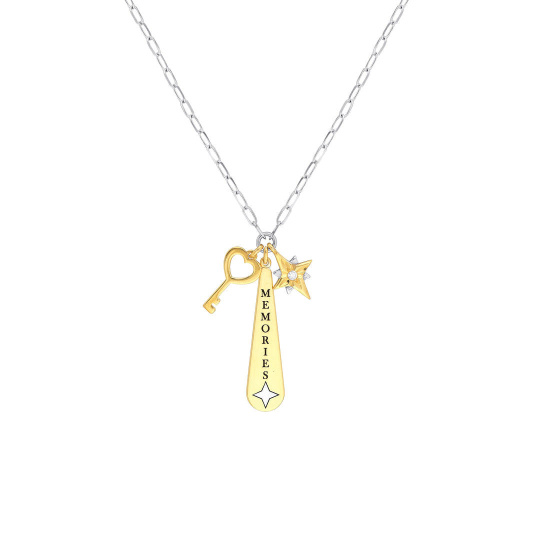 Sterling Silver CZ Memories Paper Clip Chain Charm Necklace