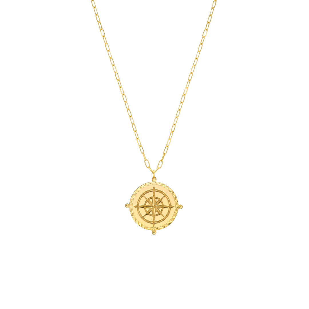 Wind Rose Compass Medallion on Paper Clip Chain