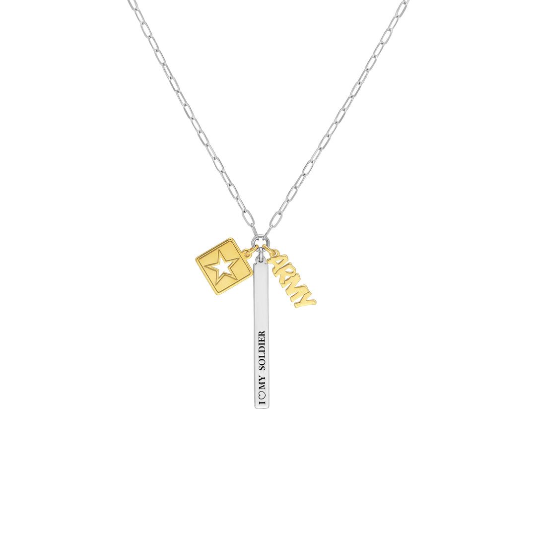 Sterling Silver Army Love Paper Clip Chain Charm Necklace