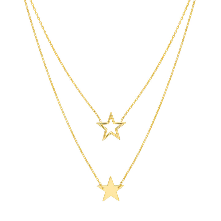 Wire and Solid Star Duet Necklace