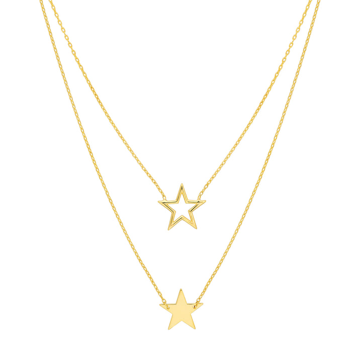 Wire and Solid Star Duet Necklace