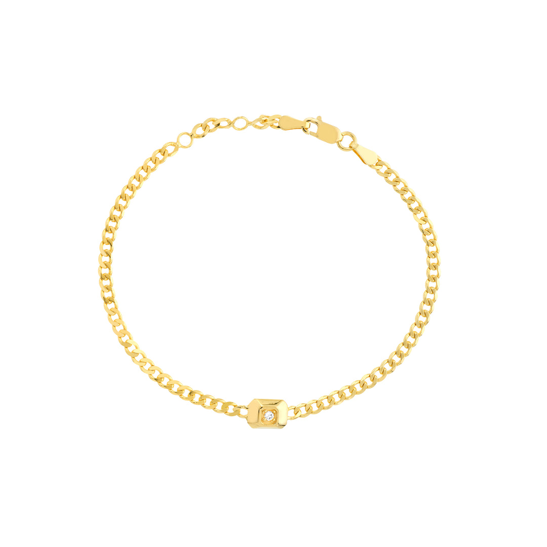 Raised Diamond on Curb Chain Adj. Bracelet