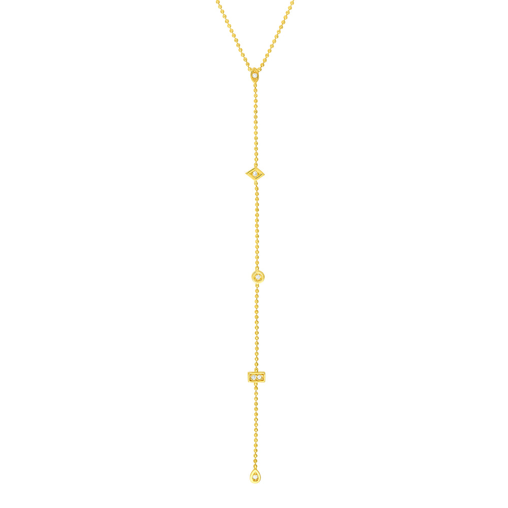 Diamond Y-Necklace with Geometric Elements