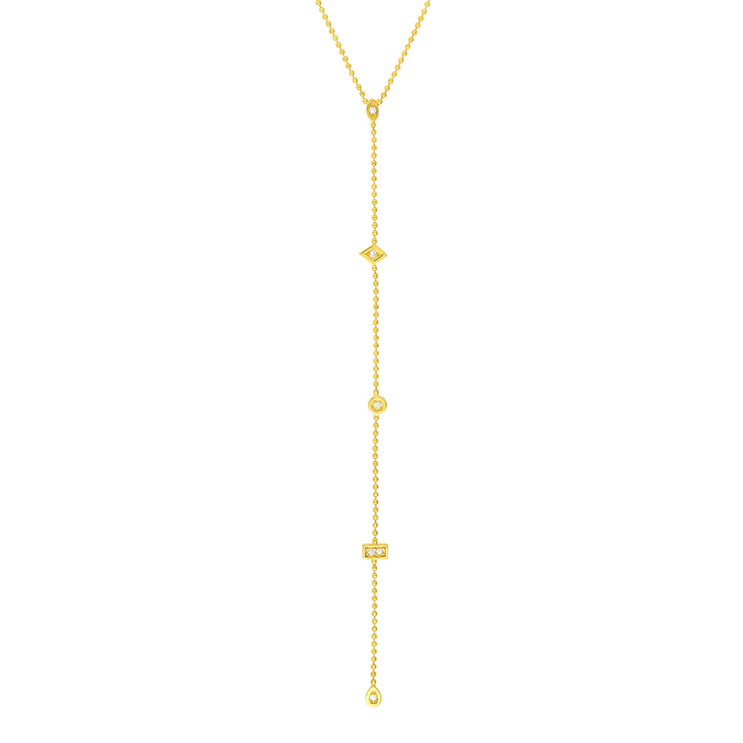 Diamond Y-Necklace with Geometric Elements