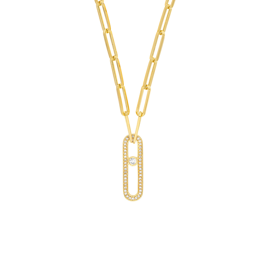 Diamond Pavé Link Paper Clip Necklace