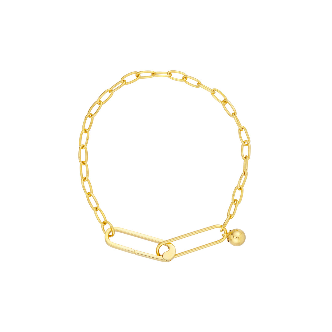 Push Lock Paper Clip Bracelet with Bead Charm