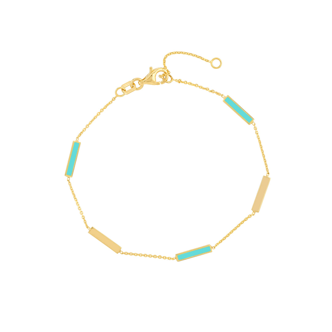 Turquoise Enamel Alternating Bar Station Bracelet