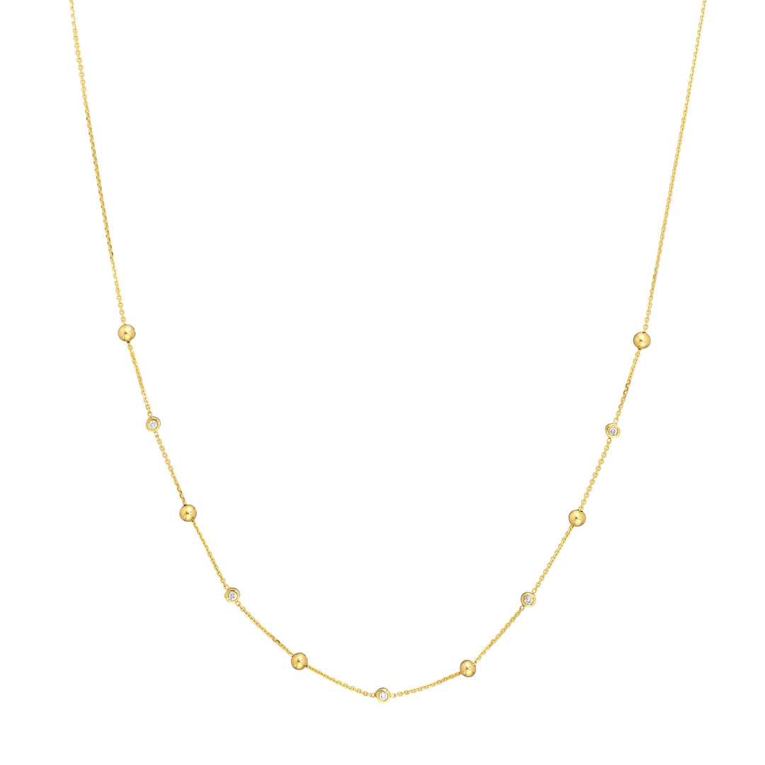 Alternating Bezel Diamond & Bead Necklace