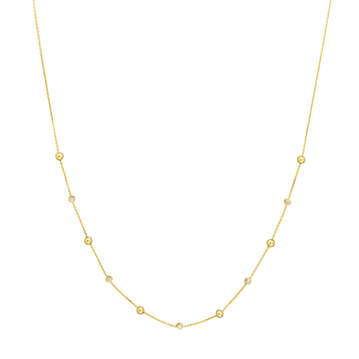 Alternating Bezel Diamond & Bead Necklace