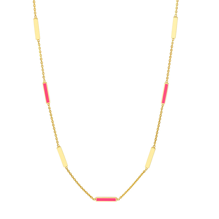 Neon Pink Enamel Alternating Bar Necklace