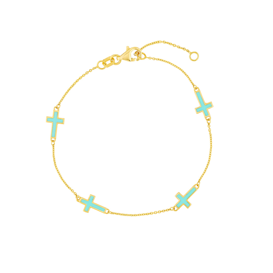 Lt.Turquoise Enamel Crosses Station Bracelet