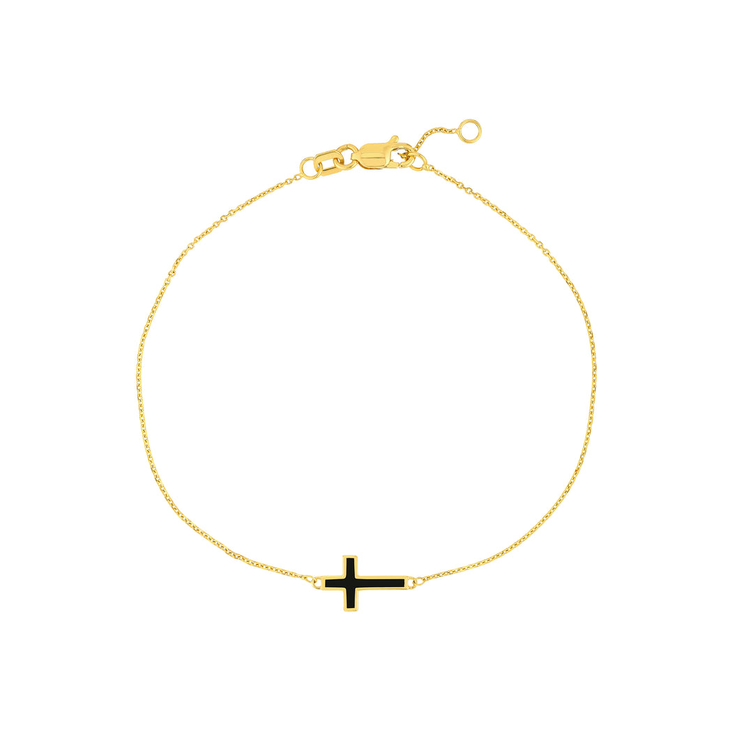 Black Enamel Sideways Cross Bracelet