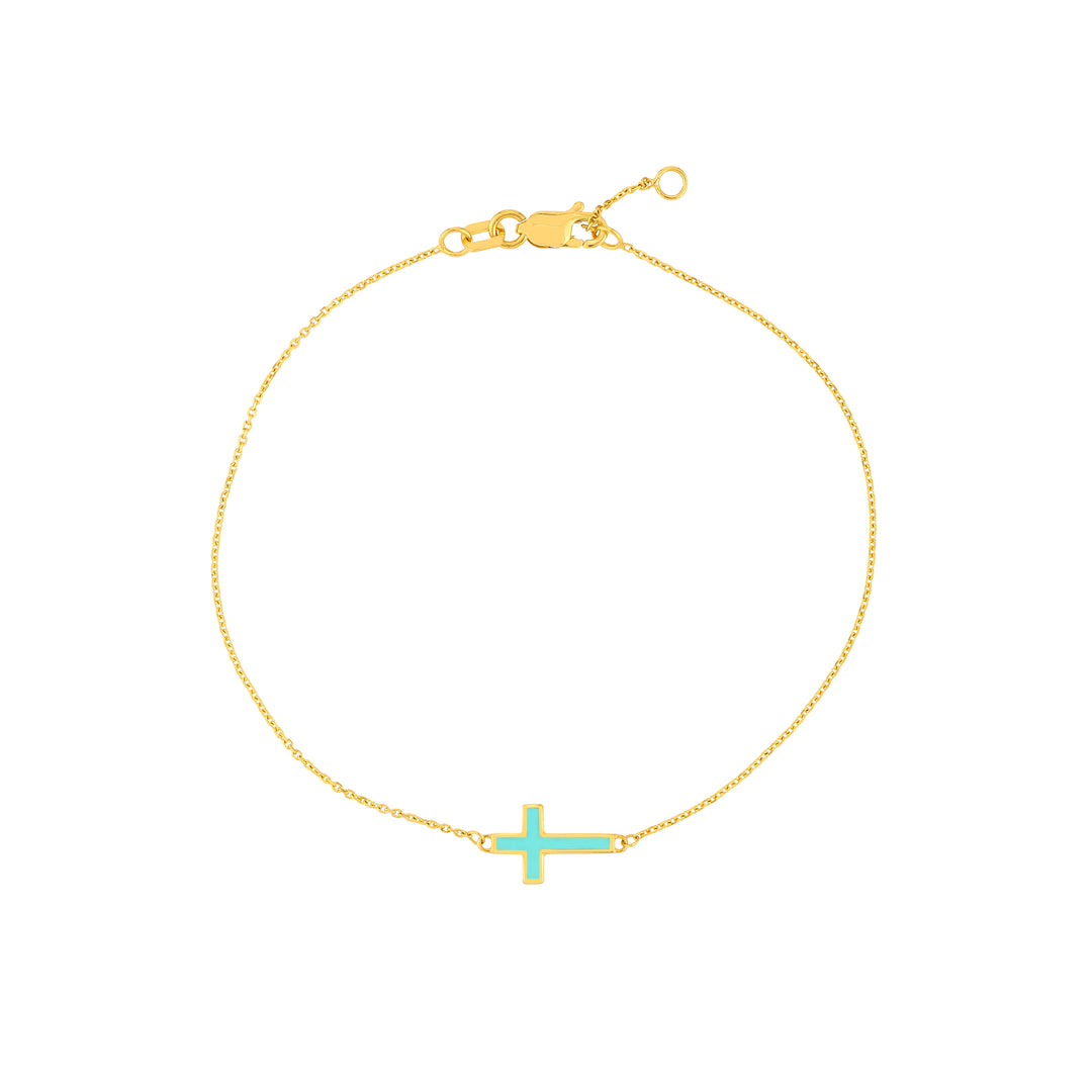 Lt.Turquoise Enamel Sideways Cross Bracelet