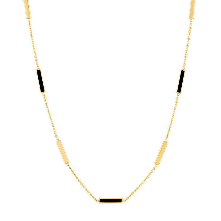 Black Enamel Alternating Bar Station Necklace