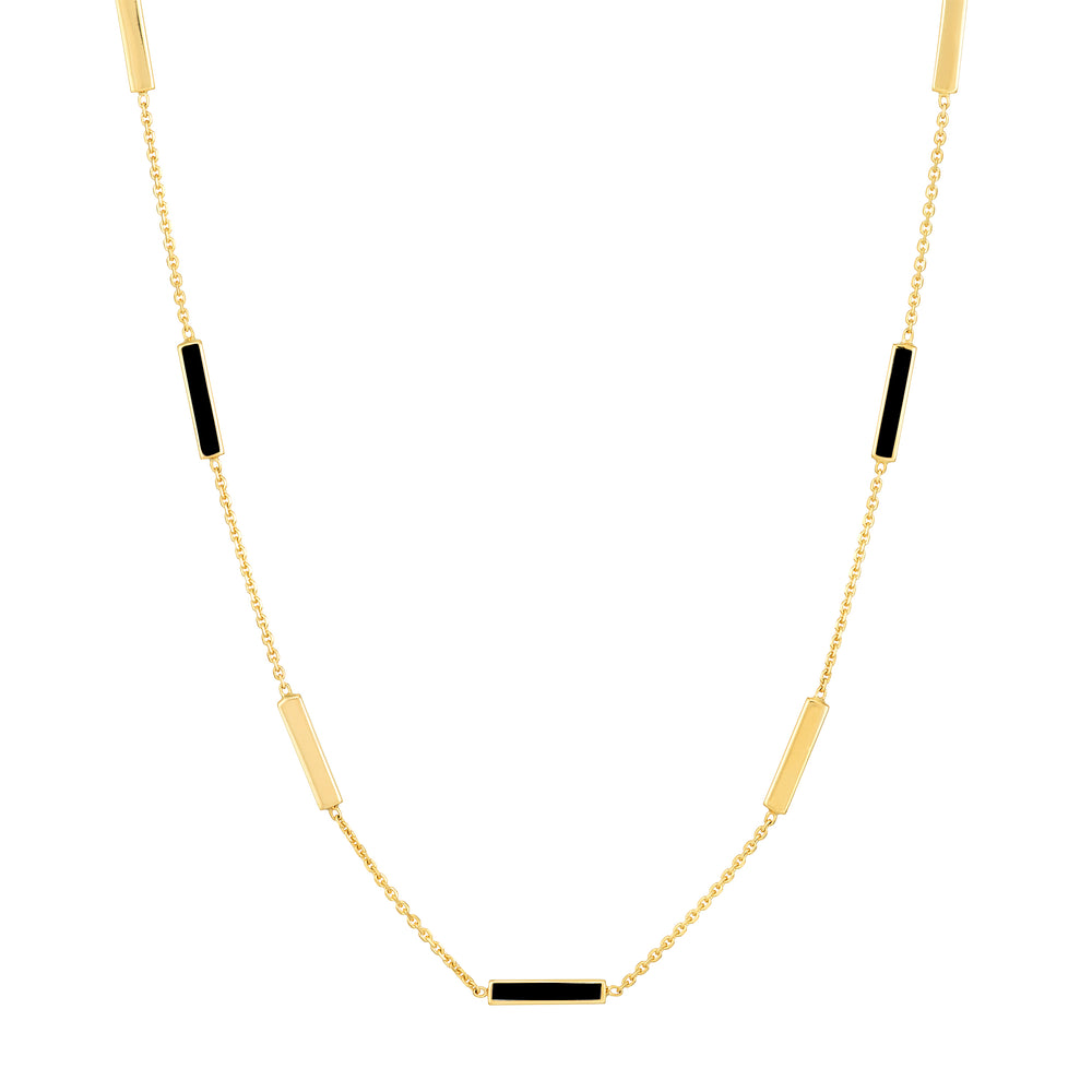 Black Enamel Alternating Bar Station Necklace