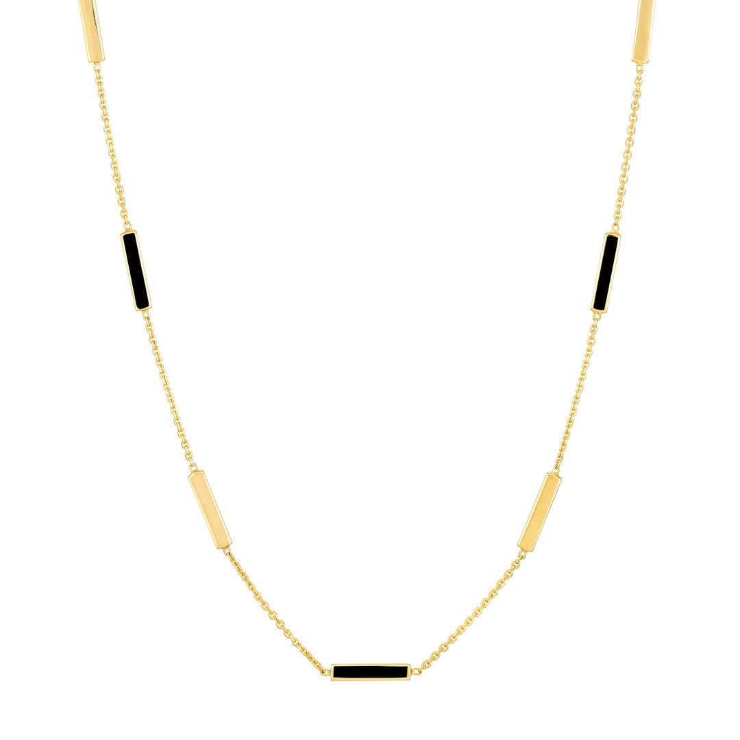 Black Enamel Alternating Bar Station Necklace