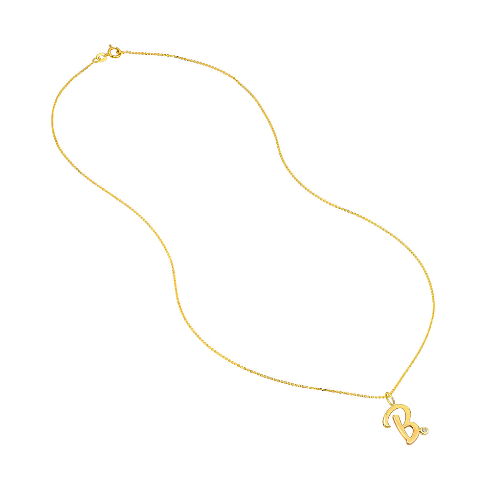 Script “B” Initial with Diamond Bezel Necklace