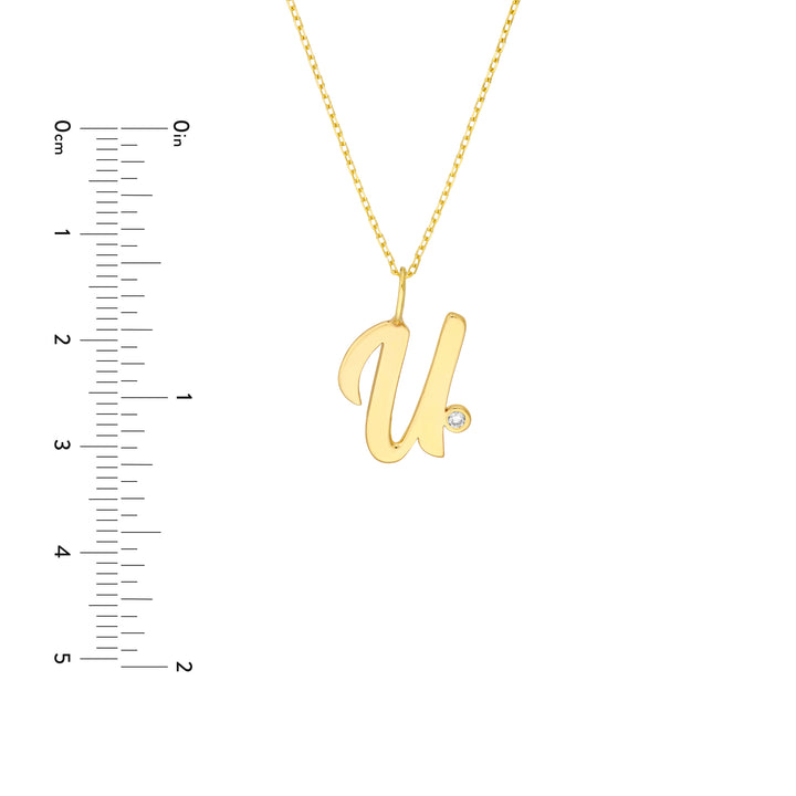 Script U with Diamond Bezel Necklace