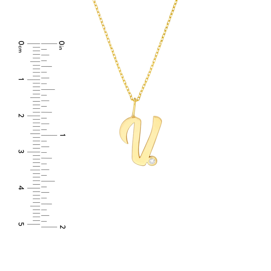 Script V with Diamond Bezel Necklace