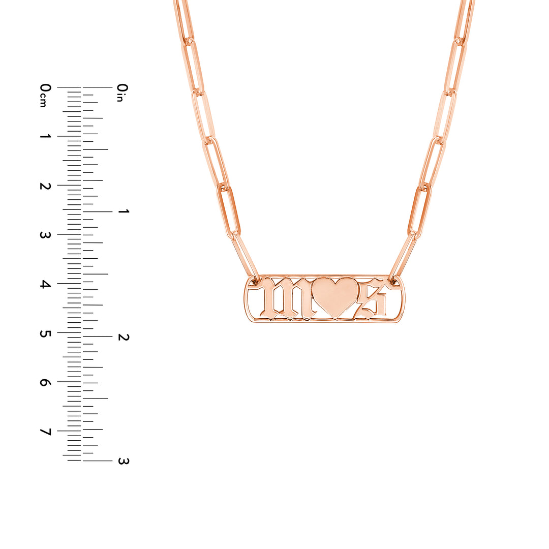Gothic Initials with Heart Paper Clip Necklace