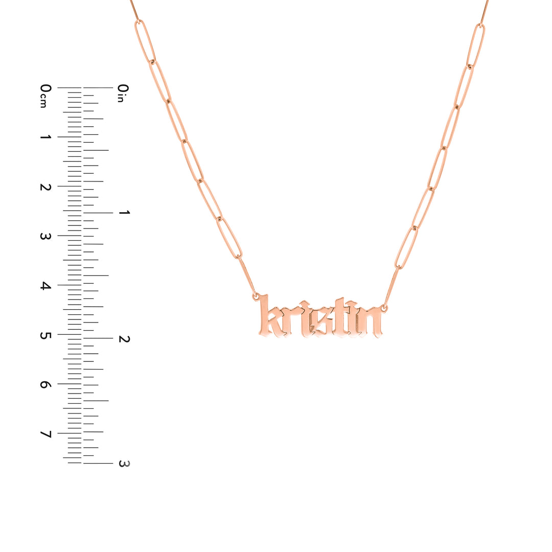 Gothic Nameplate Paper Clip Necklace