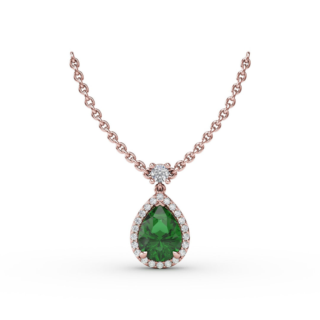 Emerald and Diamond Teardrop Necklace