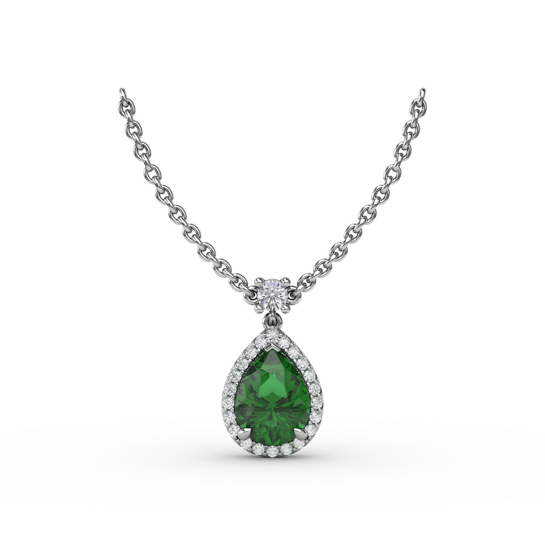 Emerald and Diamond Teardrop Necklace