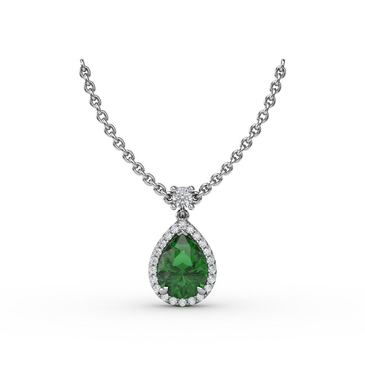 Emerald and Diamond Teardrop Necklace
