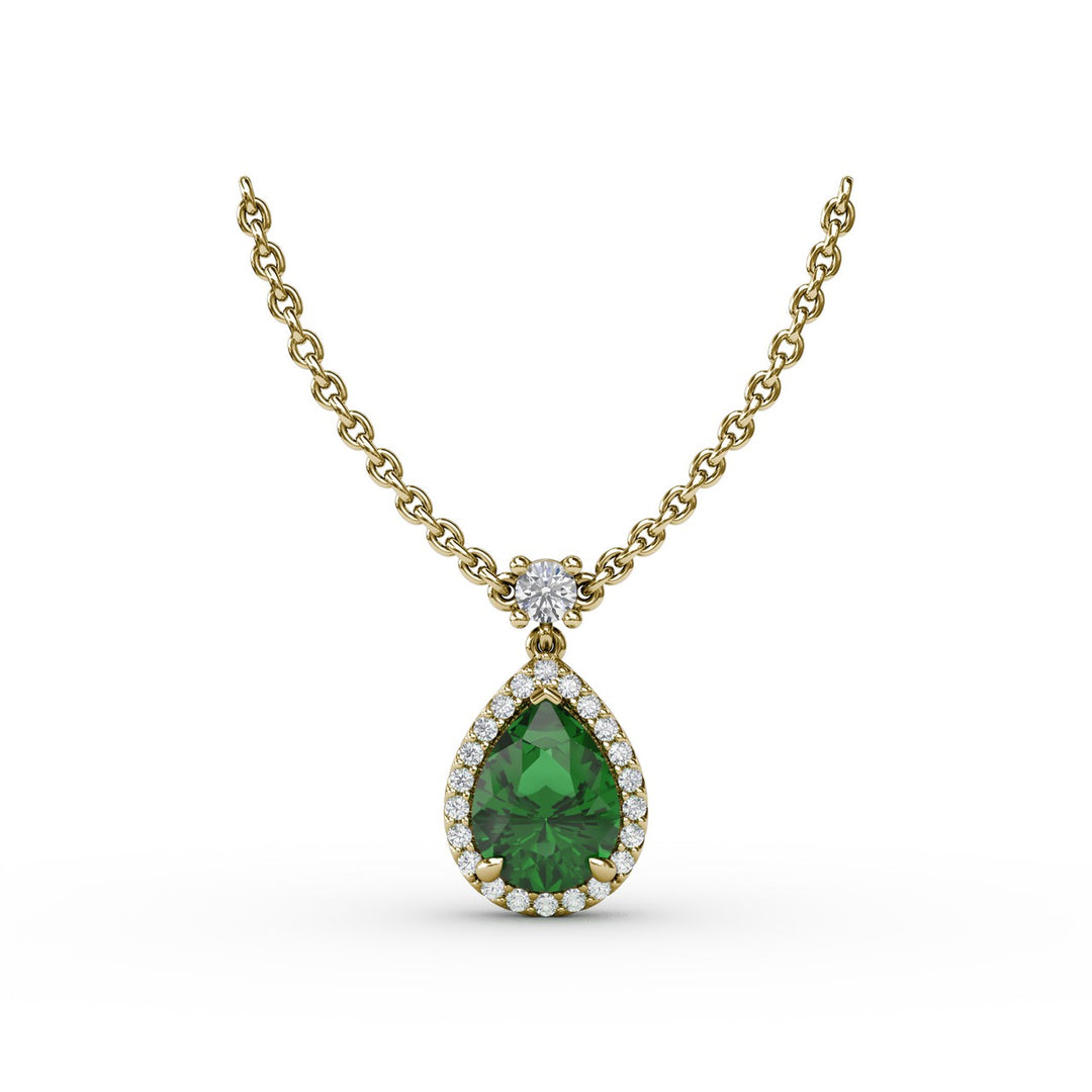Emerald and Diamond Teardrop Necklace