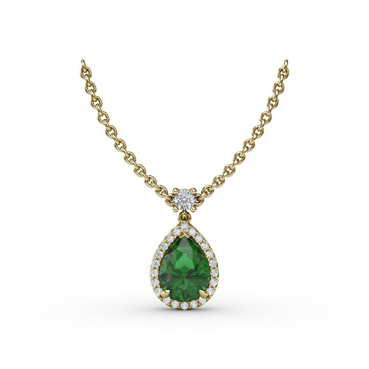 Emerald and Diamond Teardrop Necklace