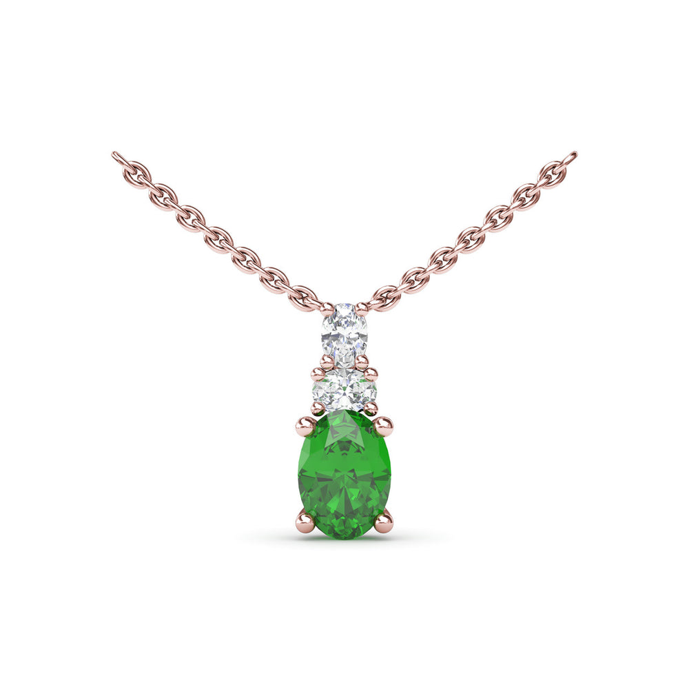 Oval Solitaire Emerald and Diamond Necklace