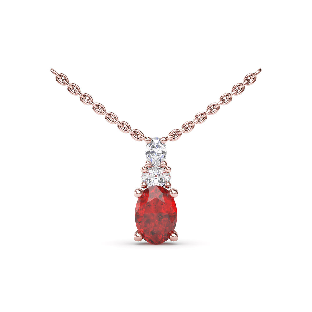 Oval Solitaire Ruby and Diamond Necklace