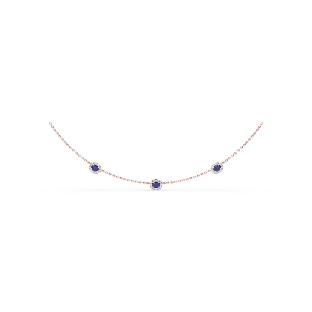 Three Stone Sapphire and Diamond Necklace