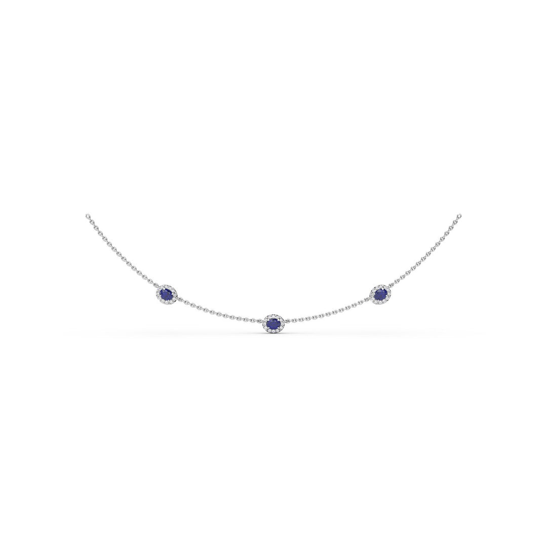 Three Stone Sapphire and Diamond Necklace