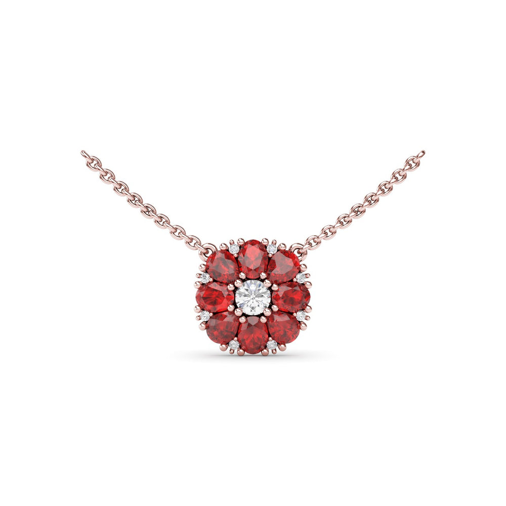 Ruby Flower Cluster Necklace