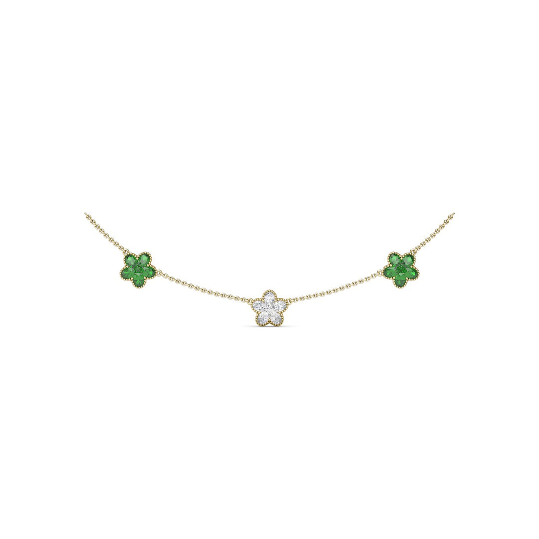 Three-Station Diamond and Emerald Necklace