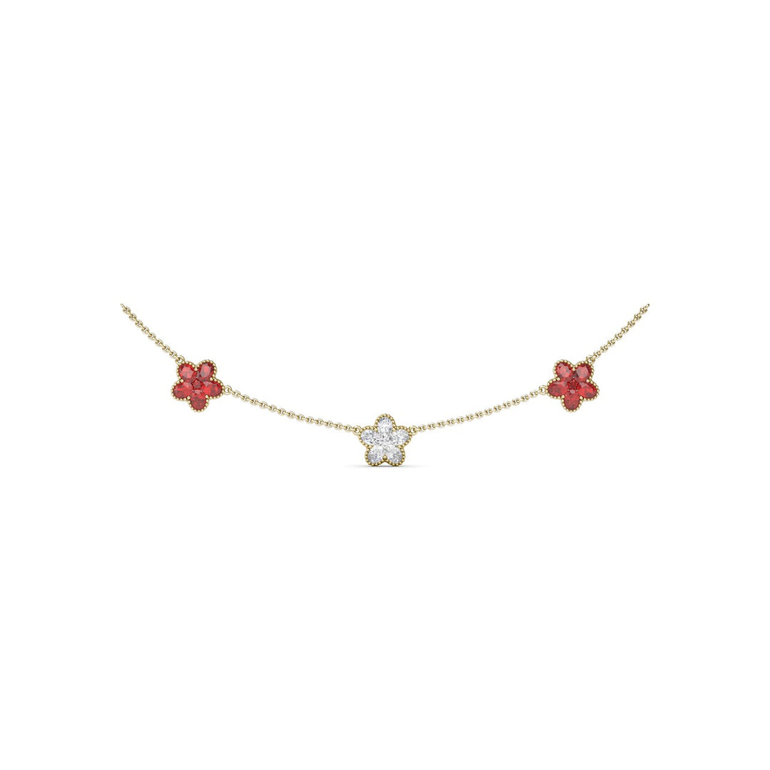 Three-Station Diamond and Ruby Necklace