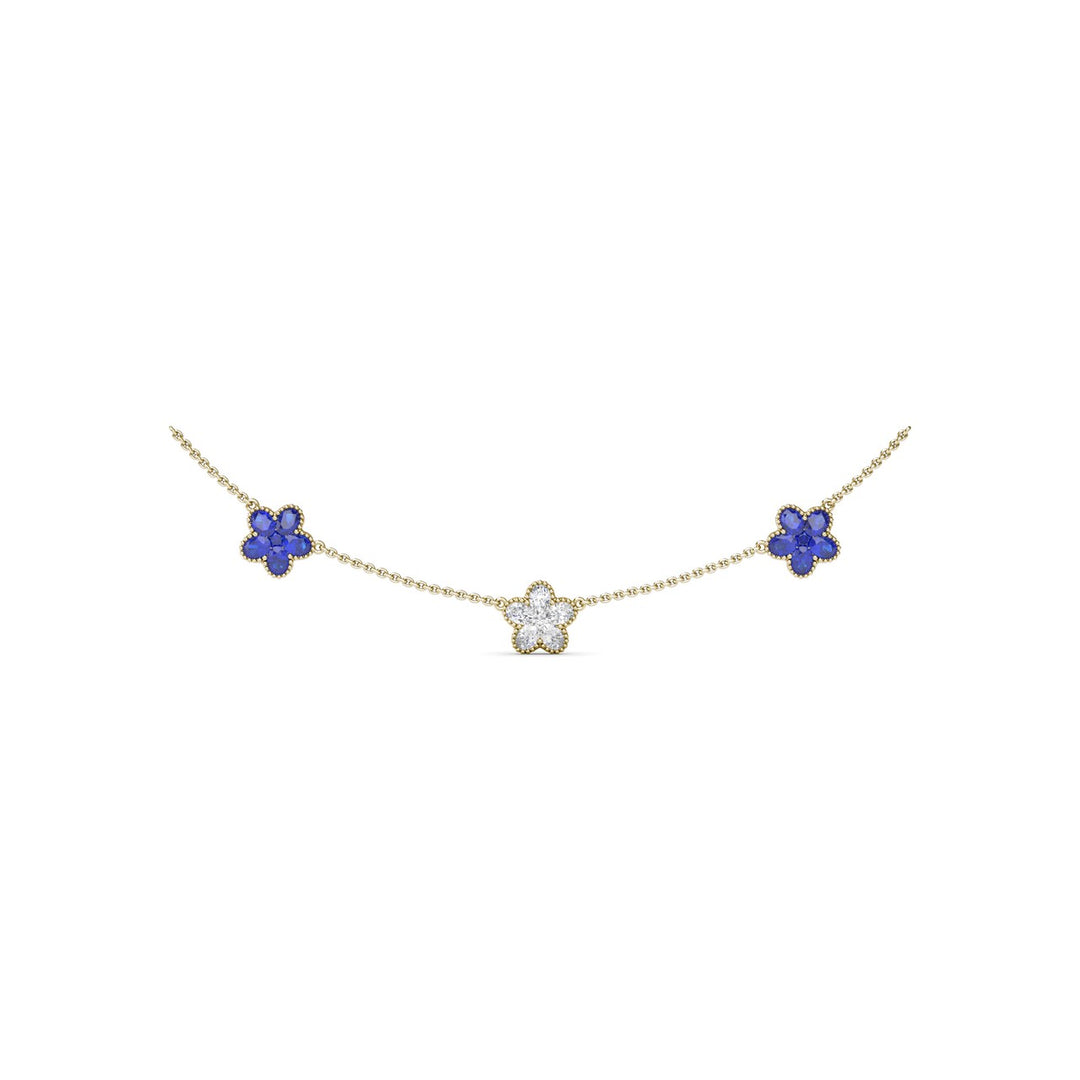 Three-Station Diamond and Sapphire Necklace